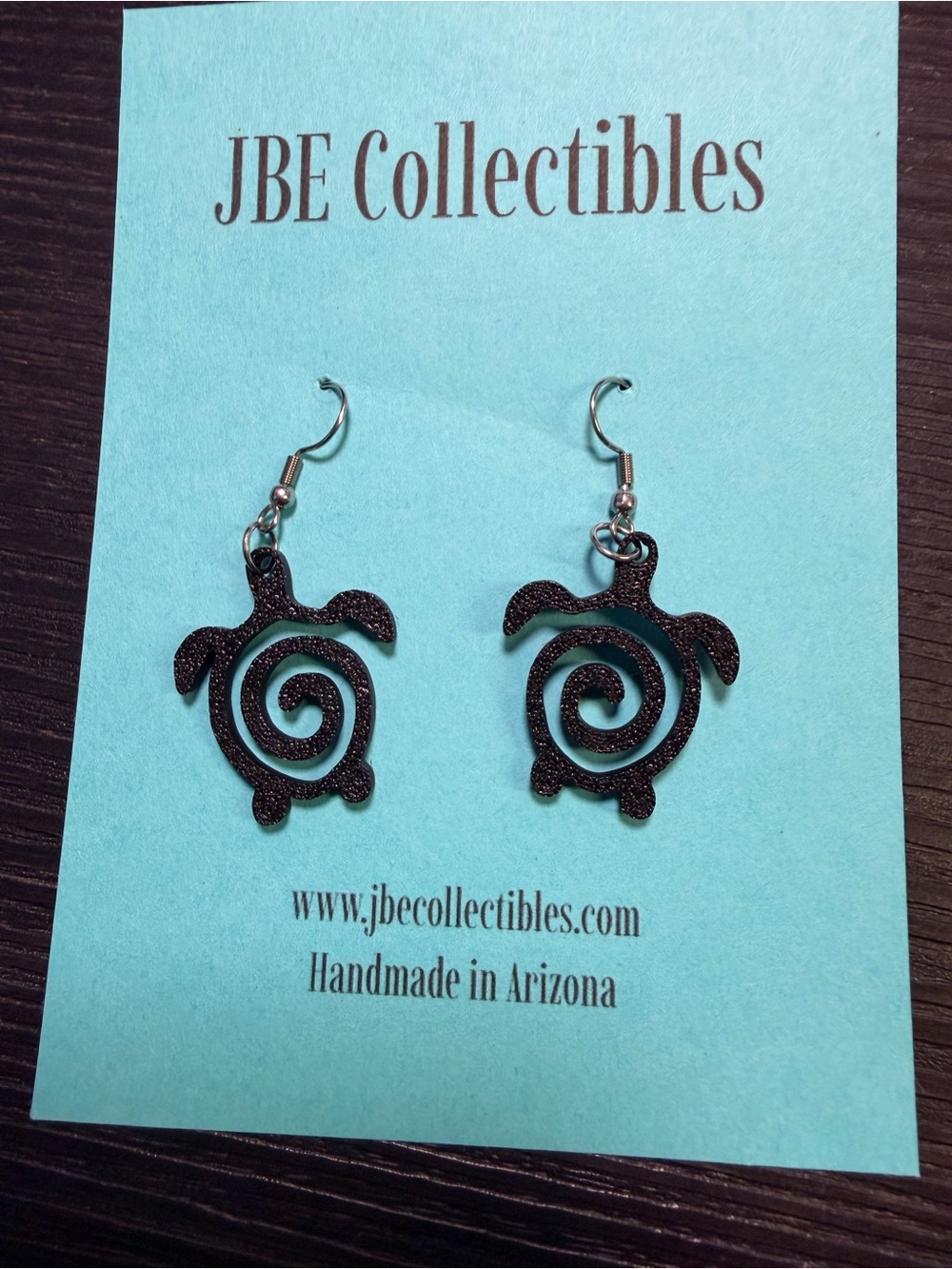 JBE Collectibles Black Turtle Spiral Earrings - Handmade Women’s Jewelry